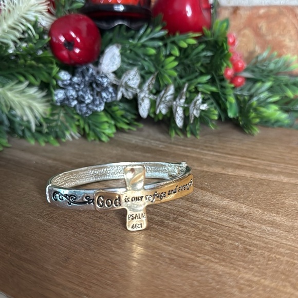 Gold and Silver Cross Bracelet with Psalm 46:1 - Picture 2 of 4